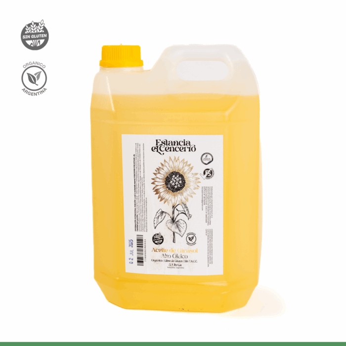Bidón Aceite Girasol Alto Oleico Orgánico Certificado Sin TACC 5 litros
